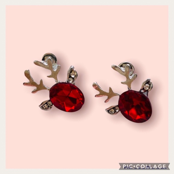 NEW HP Holiday Red Rhinestone Reindeer Earrings - Picture 3 of 4
